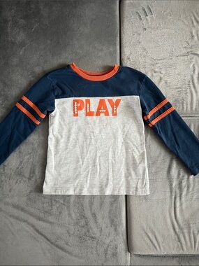 Little Me Boys 'PLAY' Long-Sleeve Colorblock Tee - Navy, Gray & Orange